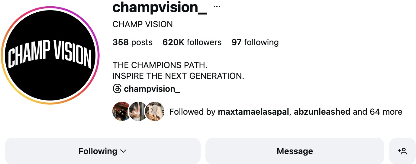Champ Vision Instagram profile